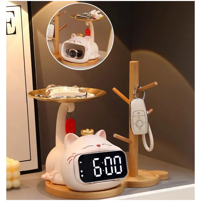 Itigoitie Cute Cat Desktop Clock Decoration,Smart Electronic Digital Mute Clock,Living