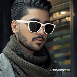 KANASTAL Polarised Sunglasses Men Women Classic Rectangle Sunglasses UV400 Protection Retro Unisex Glasses for Travel Hiking and Everyday Use, M-Beige White/Polarized