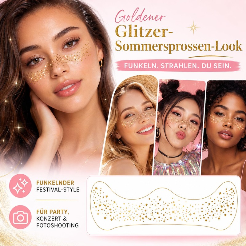 Glitter Freckles Tattoo Gold, Temporary Tattoos for Fake Freckles