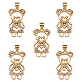 COGCHARGER 5 Pieces Bear Cubic Zirconia Charms Brass Micro Pave Clear Cubic Zirconia Pendants Gold Tone for Jewelry Necklace Bracelet Crafts