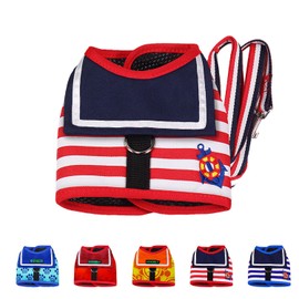 HAG-r Harness, Dog, Sailor Uniform, Stylish, Small and Medium Dogs, Cute, Marine Vest, Mesh, Clothes Lead, Double Lock (M, Border Red)