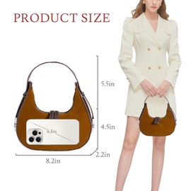 Prpeko Shoulder Bag Crescent Retro Y2k Hobo Handbags 90s Underarm Purse Bag Fashion Clutch Purses for Women, Brown(suede), Small