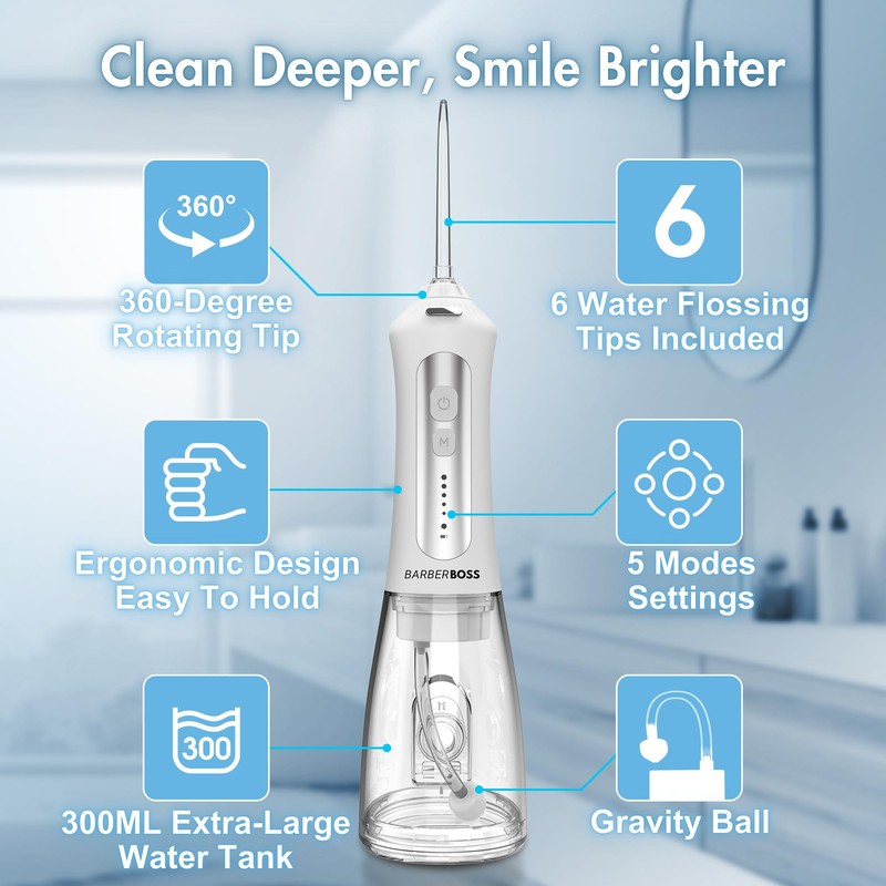 BarberBoss Water Flosser, Plaque Remover for Teeth, Oral Irrigator, Electric