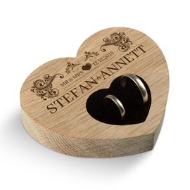 Wedding Ring Cushion Heart Ring Holder Individual Name 10 x 8.5 cm Oak Wood Vintage