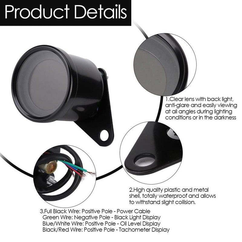 66mm Universal Digital LED Tachometer Speedometer Fuel Gauge Oil Level