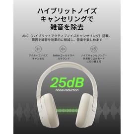 Belkin SoundForm Isolate AUD008jaSA Bluetooth 5.4 Wireless Headphones with ANC Active Noise Cancellation, External Sound Capture Mode, Built-in Multiple Microphones, Multi-Point Connection, Up to 60