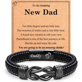 EYQV Fathers Day Gift for New Dad, Leather Bracelet New Dad Gifts for Men, First Fathers Day Gift Christmas Gifts for Daddy