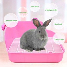 kathson Rabbit Litter Box, Bunny Corner Litter Pan, Pet Toilet Potty Trainer Bedding Box Pet Bowls Detachable Hanging Pet Cage Bowl for Rabbit Bunny Guinea Pig Ferrets Chinchilla