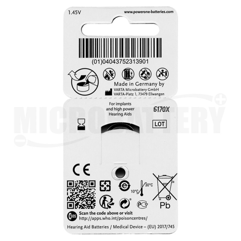 PowerONe 120 Cochlear Implant plus Hearing Aid Batteries by Powerone