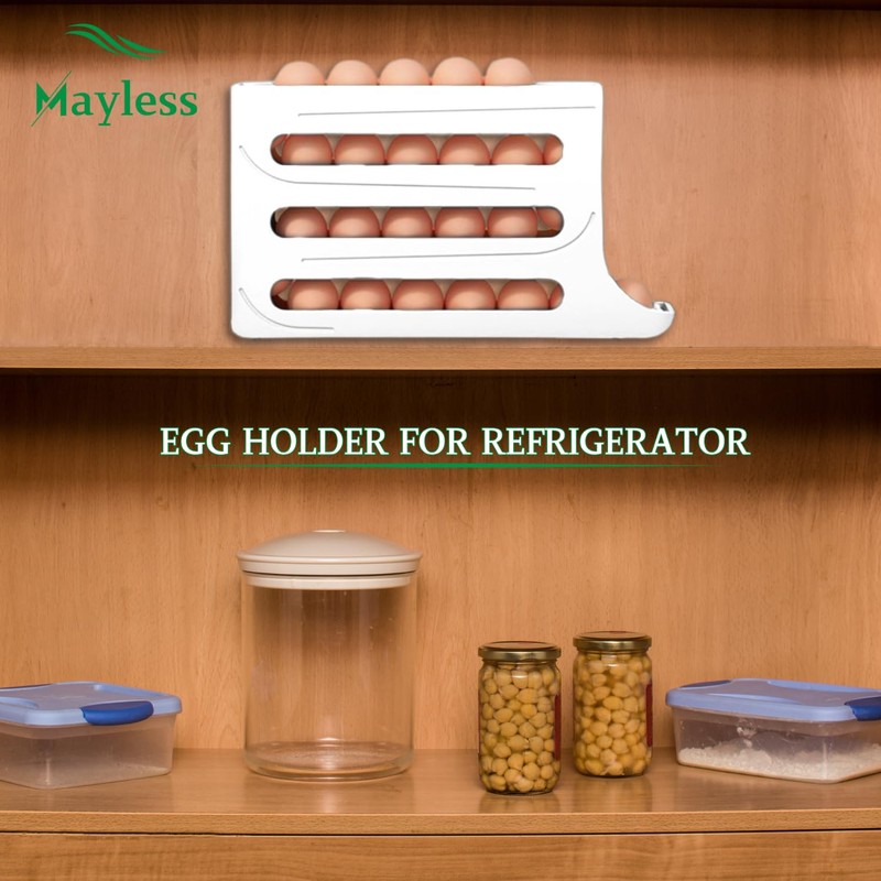 MAYLESS EGG HOLDER FOR FRIDGE, Auto Rolling Fridge Egg Organizer,