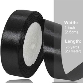 Black Ribbon for Gift Basket Crafts, Gift Wrapping, Black Satin 1 inch x 25 Yards Graduation Flower Bouquet, Hair Bows Making, Wreaths, Special Party Decoration, Sewing Projects