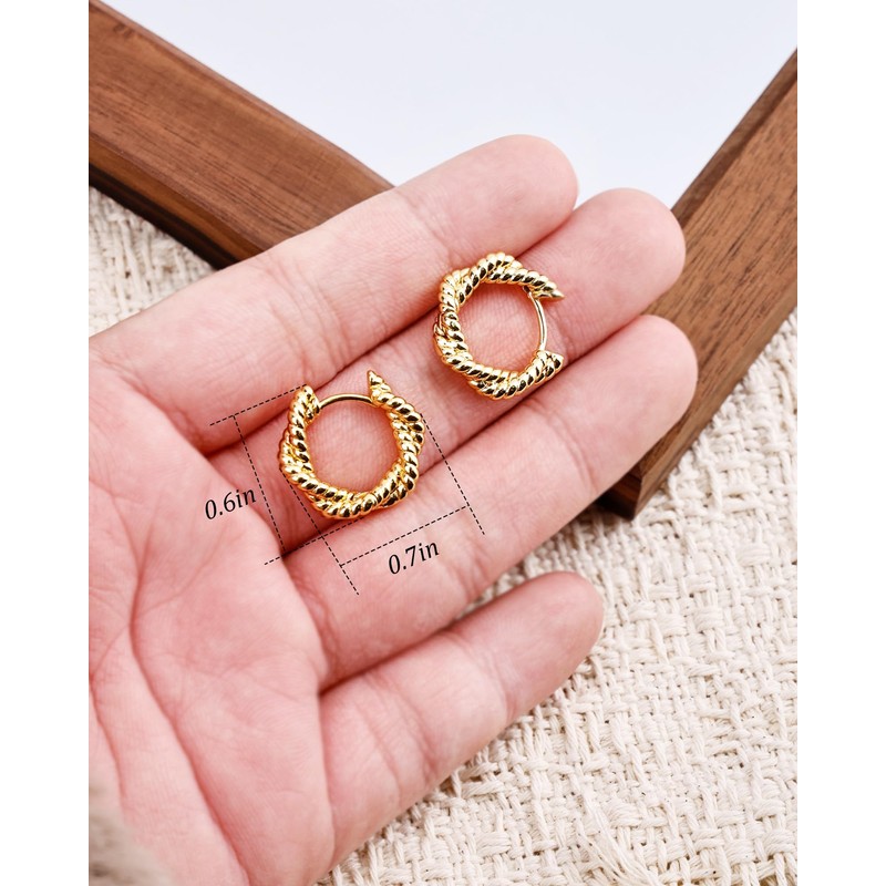 Teppdfann 18K Gold Plated Huggie Hoop Earrings - Twisted Texture