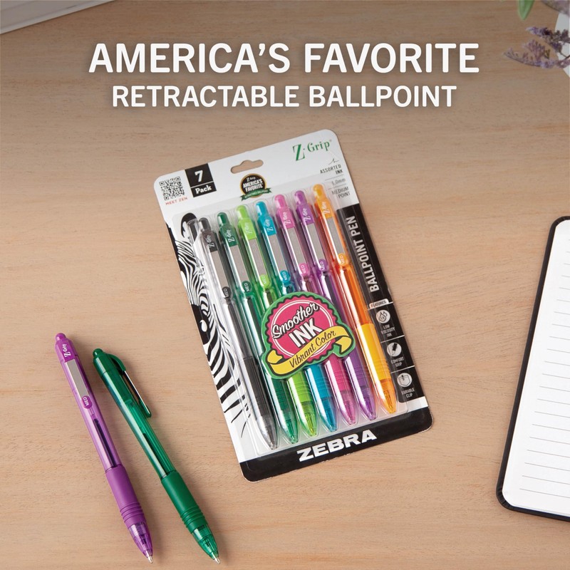 Zebra Pen Z-Grip Retractable Ballpoint Pen, Smooth-Flowing Assorted Fashion Colors,