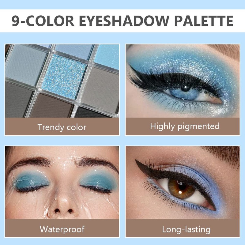 CAKAILA 9 Colors Blue Grey Highly Pigmented Colorful Eyeshadow Palette,Matte
