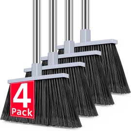 PBHEPJ Broom, 4 Pack Outdoor Broom for Floor Cleaning, 58" Long Stainless Steel Handle, Hard Bristle Angle Broom for Sweeping Indoor, Commercial, Industrial, Garage, Kitchen