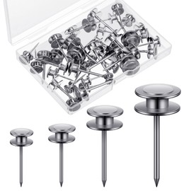 Ferraycle 40 Piece Double Headed Picture Hangers Nails 4 Size Thumb Tacks for Wall Hanging Renter Friendly Decor Heavy Duty Push Pins Wall Nails for Drywall Frame Art, 10/20/ 30/ 50lb(Silver)