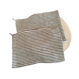 Eight Owls Stonewashed Linen Kitchen Dish Towels - 20 x 27 inch – 100% Pure Linen Tea Towel/Hand Towel - Set of 2 (Charcoal Stripe)