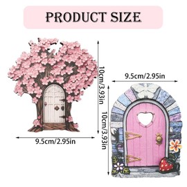 Fairy Doors for Garden Trees, 2 Wooden Miniature Fairy Doors, Whimsical Garden Decor for Trees, Indoor Bookshelf, Fairy Tale Themed Gift, 10 X 9.5 Cm