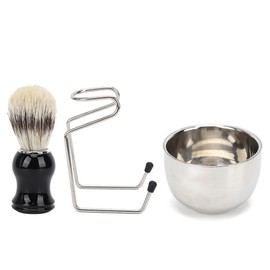 3Pcs/Set Shaving Tool Kit Brush with Stainless Steel Bowl Bracket Stand for Men Daily Shaving