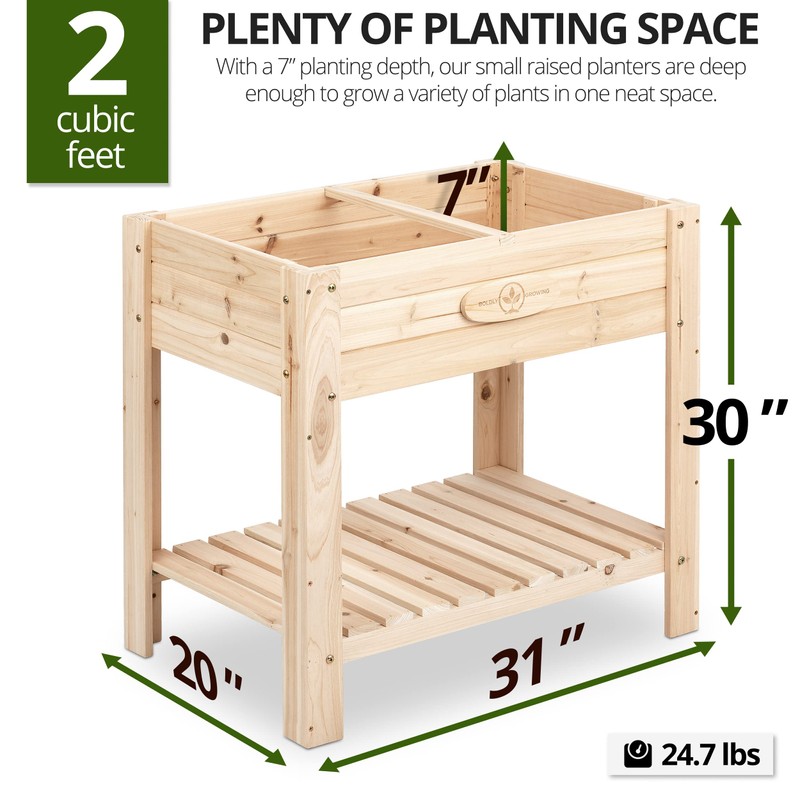 Boldly Growing Cedar Patio Planter with Shelf - BGSP76