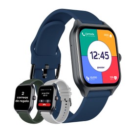 BINDEN - Smartwatch ERA Day, Asistente de Voz, Llamadas, Bluetooth, Notificaciones, Salud y Deportes, Resistente a Salpicaduras, Pantalla 1.96” HD, iOS/Android, +2 Correas de Regalo, Azul