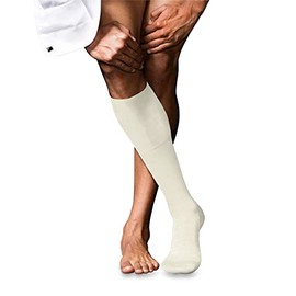 FALKE Men's No. 6 Knee Socks Breathable Climate Regulating Odour-Inhibiting Wool Silk High Quality Elegant Reinforced Men's Socks Flat Seam Pressure-free Toe Fine Business 1 Pair, White Wool White