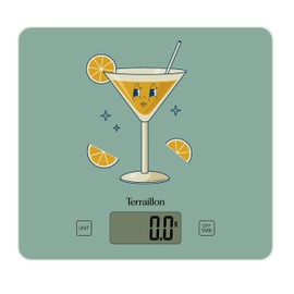 TERRAILLON - T1040 Retro Cocktail Electronic Kitchen Scales Glass Top Capacity 3kg Scale 1g Tare Liquid Conversions Ultra Thin and Compact - LCD Display - Retro Cocktail