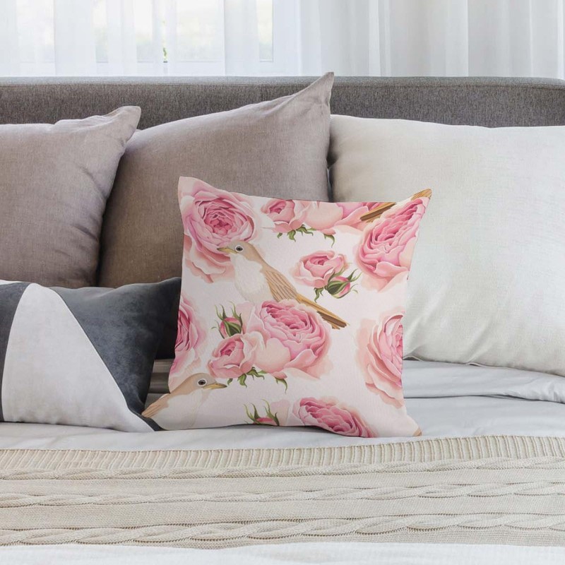 Pink Roses Luxury Velvet Pillow Cover 18x18 Inch Decorative Cushion