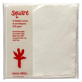 Khadi : White Watercolour Blank Greeting Cards with Envelopes : 15x15cm : 5 Pack