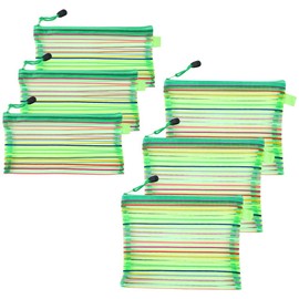 UUYYEO 6 Pcs Striped Mesh Makeup Bags Travel Cosmetic Pouches for Toiletries Makeup Organizer Zipper Bag Makeup Packing Pouches Bill File Storage Bags Portable Office Supply Organizer Bag Green