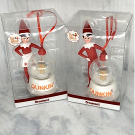 Dunkin Donuts New2023 Dunkin GIRL & BOY Elf On Shelf Ornament Snow Globe *FREE GIFT W/PURCHASE