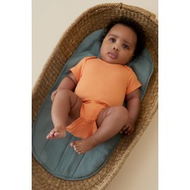 MORI Baby Short Sleeve Bodysuit in Ribbed Orange with Envelope Neck and Nickel Free Poppers - Unisex Bodysuit - 0-3 Months
