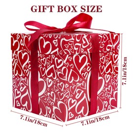 Jaywayang 5 Pack Red Valentine Gift Boxes with Lids, Ribbons and Tissue Papers Square Gift Boxes - 7.1 Inch - Presents Wrapping Valentine's Day Decoration Birthday Anniversary Party Favor Boxes.