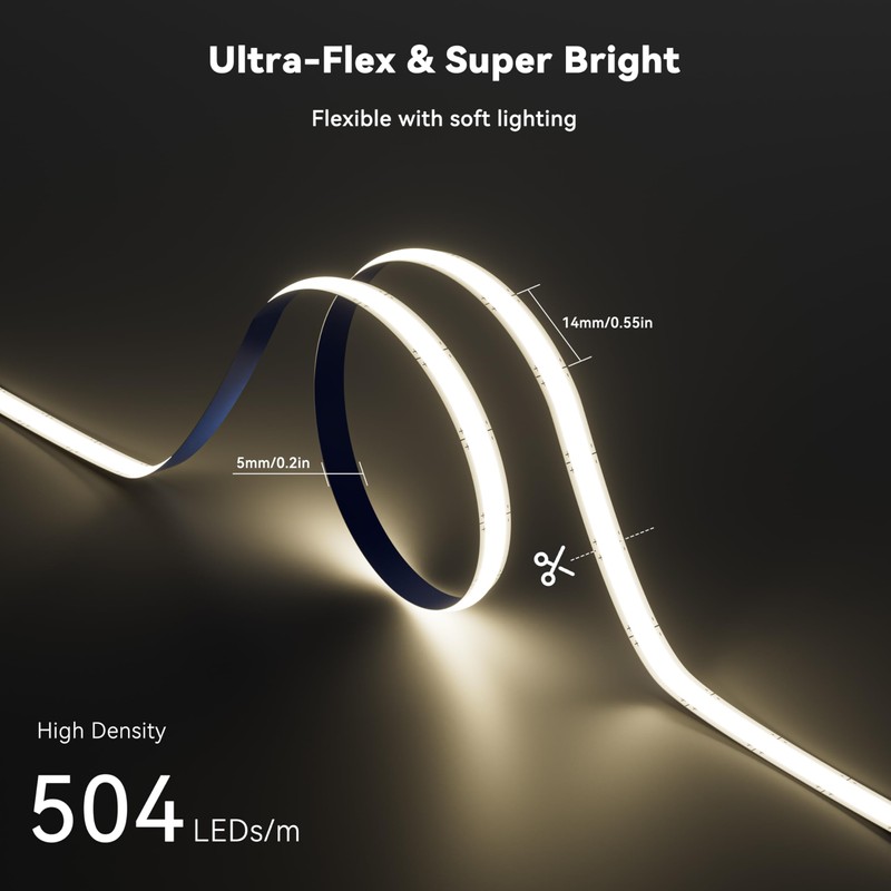 PAUTIX 5mm COB LED Strip Light 16.4ft/5m 4000K Natural White