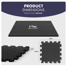 KAYMAN Gym Foam Mats (30x30 cm - 8 Pack), Nonslip Interlocking Floor Mats, EVA Foam Exercise Gym Mats for Home Workouts, Studio, Weights, Exercise & Yoga, Protective Foam Floor Tiles for Garage,Black