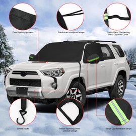 Windshield and Front Side Window Snow Ice Cover for SUV MPV Cars, Heavy Duty 600D Oxford Cloth Windshield Frost Cover with Side Window and Mirror Cover for Car Snow Ice Frost Protection (Large)