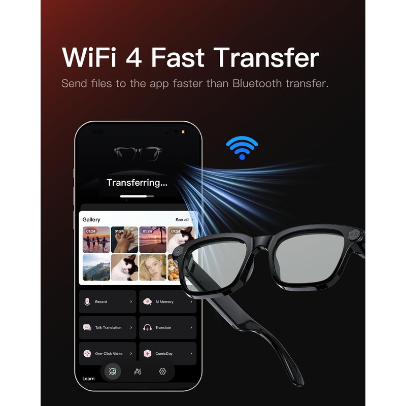 SURPAO AI Smart Glasses with Camera, 4K POV Recording, Transparent