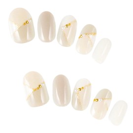 [Made in Japan] Yuzu Nails Nail Tips False Nails Short Simple Cute J01008-Q-C (White Beige)