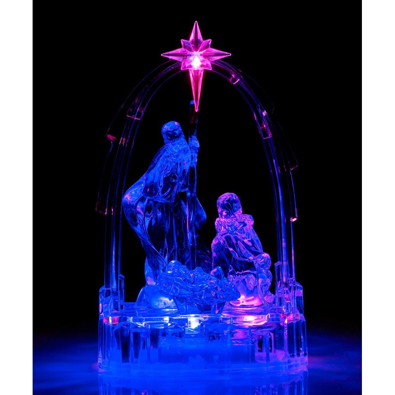 The Christmas Workshop Nativity Ornament, Clear with Multi Coloured LED,