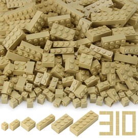 Feleph 310 Pieces Tan Bulk Bricks Sand Classic Building Creative Play Blocks Set Parts Toy Accessories Compatible with Major Brick Brands