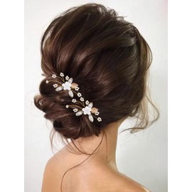 Heread Horquillas para el pelo de la novia de la flor de la novia de cristal dorado para la cabeza de novia accesorios para el cabello para mujeres y niñas (2 unidades)