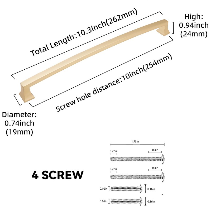 BUKOBYHE 10 Pack 10 Inch(254mm) Cabinet Pulls Brushed Brass Kitchen