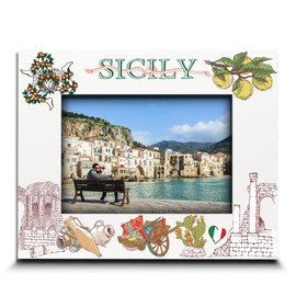 BELLA BUSTA-Sicily Theme Picture Frame-Wedding, Honeymoon, Vacation in Italy- Mediterranean Island-Palermo-Traditional Sicilian Symbols-UV Print (5x7 Horizontal)