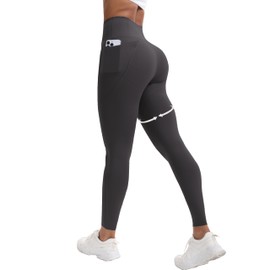 Curvphilo Tummy Control Leggings with Pockets Compression Butt Lifting High Waist Pants for Women (US, Alpha, Medium, Regular, Regular, 25" Inseam, Black)