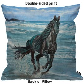 HGOD DESIGNS Cushion Cover Horse Beautiful Black Horses Running On The Beach Throw Pillow Cover Home Decorative for Men/Women Living Room Bedroom Sofa Chair 18X18 Inch Pillowcase