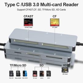 CFast 2.0 Card Reader, CFast Card Reader USB C 3.0 and USB A, CFast Reader with 5Gbps Speed for SanDisk, Lexar, Transcend, Sony Card, Read 5 CFast/TF/SD/XD/CF Cards Simultaneously