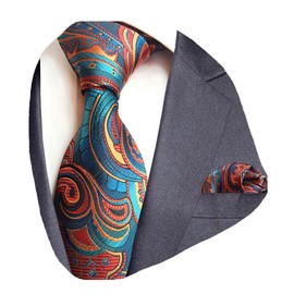 GUSLESON Fashion Silk Floral Tie and Pocket Square Set Mens Necktie for Party (0751-05)