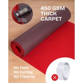 Red Carpet Runner for Party, 3ft x 50ft Wedding Aisle Runner, Heavy Duty 450 GSM Thick Event Carpet, No Tape Needed Floor Runner for Ceremony, Hollywood, Grand Opening, Awards Night Entrance