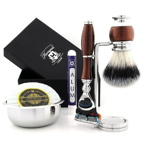 Complete Shaving Set 5 Blade Razor & Synthetic Brush with Stand Mens Shaving kit