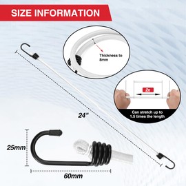 WORKPRO 24 Inch Bungee Cord with Hooks, 4 Pack Superior Rubber Heavy Duty Straps Strong Elastic Rope for Outdoor Tent, Luggage Rack, Camping, Cargo, RV, Bike, Transporting, Storage, White
